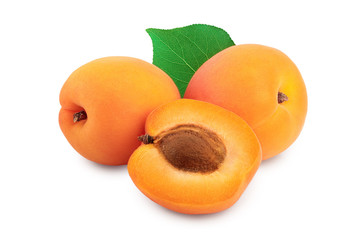 Apricot fruit with half isolated on white background macro