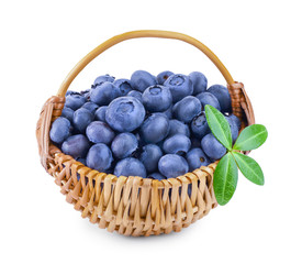 fresh ripe blueberry in a wicker basket isolated on white background
