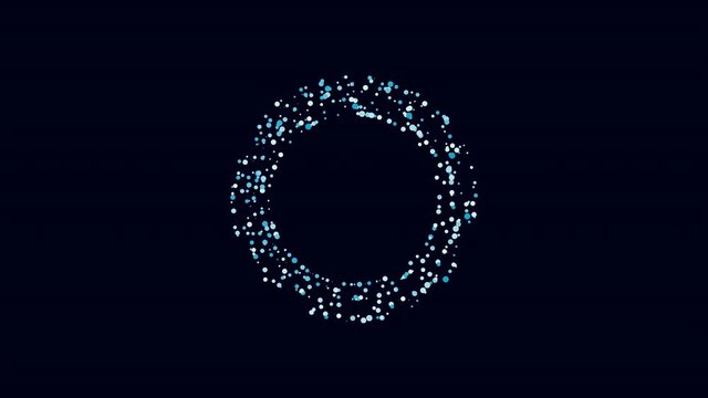 Interface element. Round festive frame.Blue circles move, disappear and appear around the circle. Dark background. 4K.