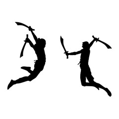silhouette of fighting warriors with swords
