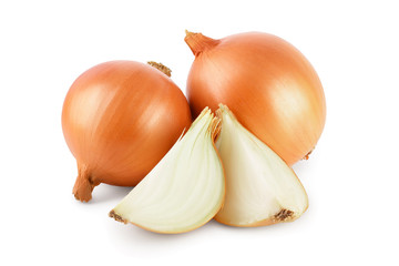 yellow onion isolated on white background close up