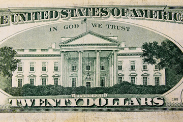 Closeup of american twenty dollars banknote