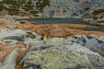 Snow covered mountain peak. Retezat Mountains Panorama. Retezat National Park mountains in South Carpatians, Transylvania, Romania, Europe