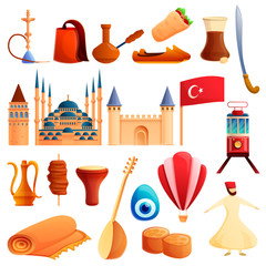 Fototapeta premium Turkey country icons set. Cartoon set of turkey country vector icons for web design