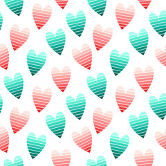Simple seamless vector pattern with red and green hearts.