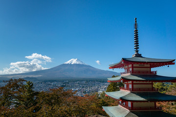 Mount Fuji view form Chureito Pagoda in Japan