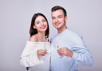 Happy lovers celebrate New Year, Valentine's Day.