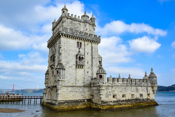 Fototapeta na wymiar Tower on the shore in Lisbon.