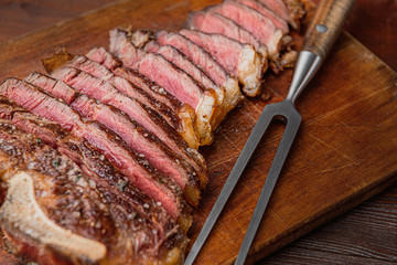grilled marbled beef steak on a bone