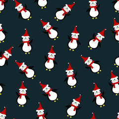 Seamless pattern with Christmas penguins