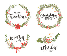 Fototapeta premium Christmas wreaths on a white background