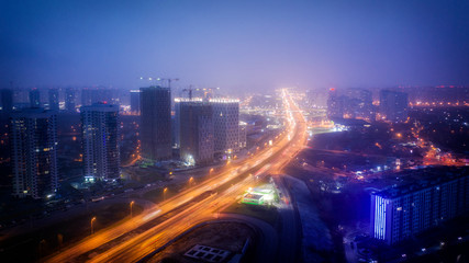 Fototapeta na wymiar Aerial view, night prospectus of Mykola Bazhan, Kyiv city