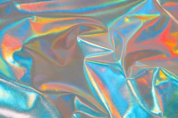 Behangcirkel Iridescent fabric background. Shiny mother of pearl fabric, bright multi-colored fabric © Alex