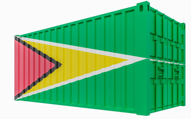 3D Illustration of Cargo Container with Guyana Flag