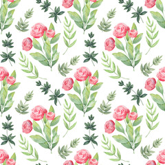 Watercolor seamless pattern Spring flowers. Festive background