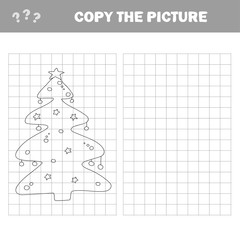 Copy the picture, coloring book, education game for children - Christmas tree