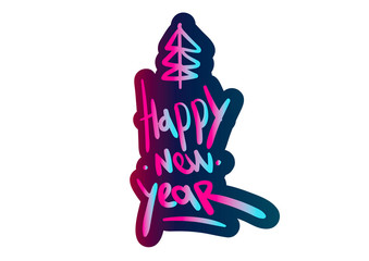 Happy New Year greeting card. Holiday illustration with lettering composition.