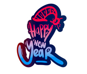 Happy New Year greeting card. Holiday illustration with lettering composition.