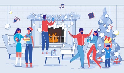 Family Celebrating Christmas Holidays at Home.