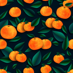 Pattern with tangerines a dark background