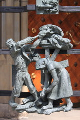 Decorations in the gothic gate of St. Vitus cathedral. Prague, Czech Republic