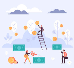 Money profits successful investment concept. Vector flat cartoon graphic design illustration