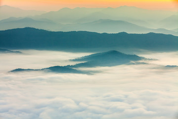 Beautiful Mist in Sunrise Morning at Doi Samer Dao, Nan, Thailand