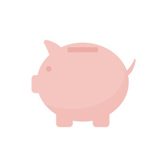 Flat vector illustration of pink piggy bank. Saving money, banking concept