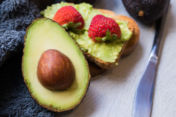 natural avocado and avocado or guacamole toast