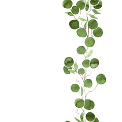 Obraz premium Seamless border with green leaves. Border for wedding. Leaves pattern on white background. 