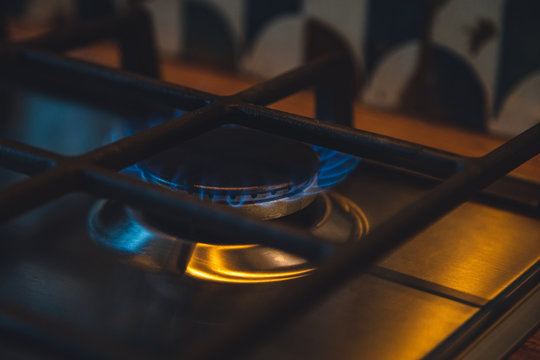close-up of a gas burner on a stove