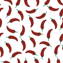 Seamless pattern texture of beautiful bright red pepers for decoration isolated on a white background