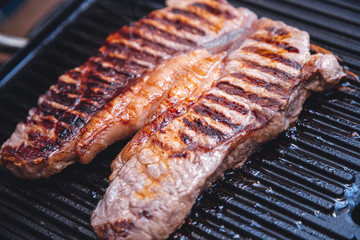 closeup of fresh beef steak grilled