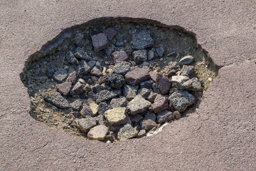 cracked hole in the asphalt road