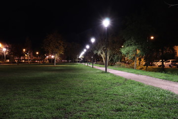 Obraz premium Le parc Bourlione la nuit dans la commune de Corbas - Département du Rhône - France