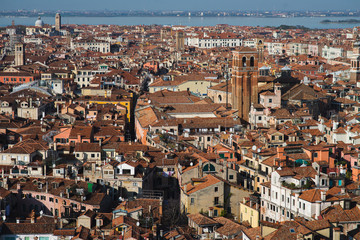 Top view of traditional buildings in the center of Venice.