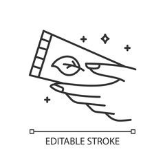 Hand cream tube linear icon. Moisturizing lotion. Hydrating daily skincare product. Nourishing handcare. Dry skin solution. Organic cosmetics. Vector isolated outline drawing. Editable stroke