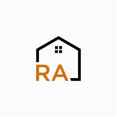 letter RA with Line House Real Estate Logo. home initial R A concept. Construction logo template, Home and Real Estate icon. Housing Complex Simple Vector Logo Template. - vector