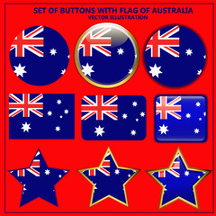 Bright set of banners with flag of Australia. Happy Australia day illustration. Colorful illustration with flag of Australia for web design and advertising. Vector illustration.