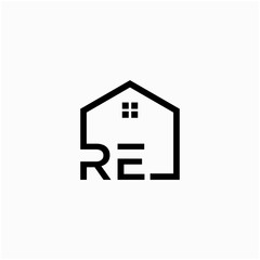 letter RE with Line House Real Estate Logo. home initial R E concept. Construction logo template, Home and Real Estate icon. Housing Complex Simple Vector Logo Template. - vector