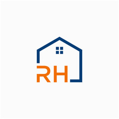 letter RH with Line House Real Estate Logo. home initial R H  concept. Construction logo template, Home and Real Estate icon. Housing Complex Simple Vector Logo Template. - vector
