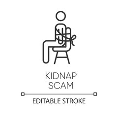 Fototapeta premium Kidnap scam linear icon. Virtual kidnapping. Ransom money request. Blackmailing. Family emergency scam. Thin line illustration. Contour symbol. Vector isolated outline drawing. Editable stroke