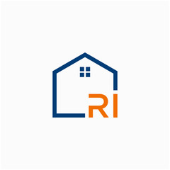 letter RI with Line House Real Estate Logo. home initial R I concept. Construction logo template, Home and Real Estate icon. Housing Complex Simple Vector Logo Template. - vector