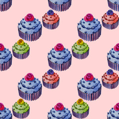 Watercolor tropical wildlife seamless pattern. Hand Drawn jungle nature, lemur, hibiscus flowers illustration