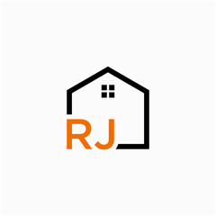 letter RJ with Line House Real Estate Logo. home initial R J concept. Construction logo template, Home and Real Estate icon. Housing Complex Simple Vector Logo Template. - vector
