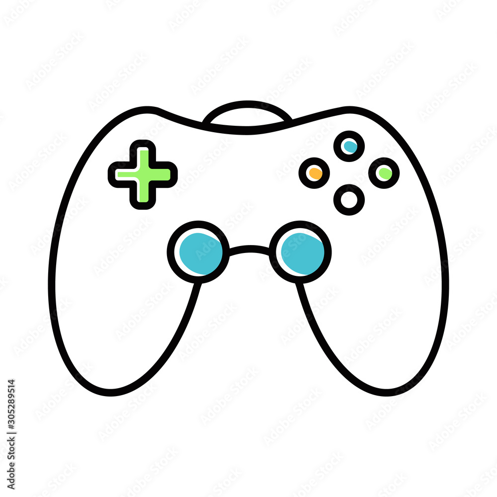 Sticker Game room white color icon. Gamepad. Video game controller. Community recreation area. Room for spending time with friends. Esports competition. Joystick. Isolated vector illustration