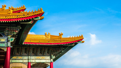 Naklejka premium View of the beautiful monument of National Theater on sunny day in Taipei city.