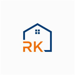 letter RK with Line House Real Estate Logo. home initial R K  concept. Construction logo template, Home and Real Estate icon. Housing Complex Simple Vector Logo Template. - vector