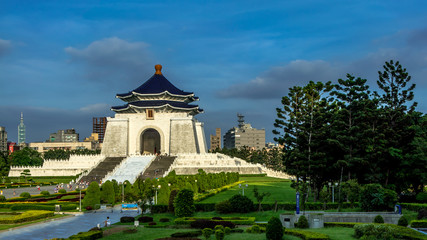 View of the entrance gate to beautiful monument Chiang Kai Shek memorial hall.