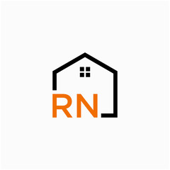 letter RN with Line House Real Estate Logo. home initial R N concept. Construction logo template, Home and Real Estate icon. Housing Complex Simple Vector Logo Template. - vector